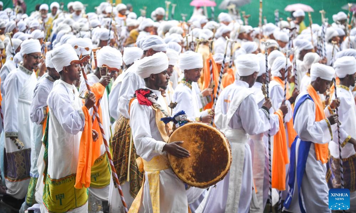 People march towards the Meskel Square in celebration of the Meskel festival in Addis Ababa, capital of Ethiopia, on Sept. 26, 2024.  (Photo: Xinhua)