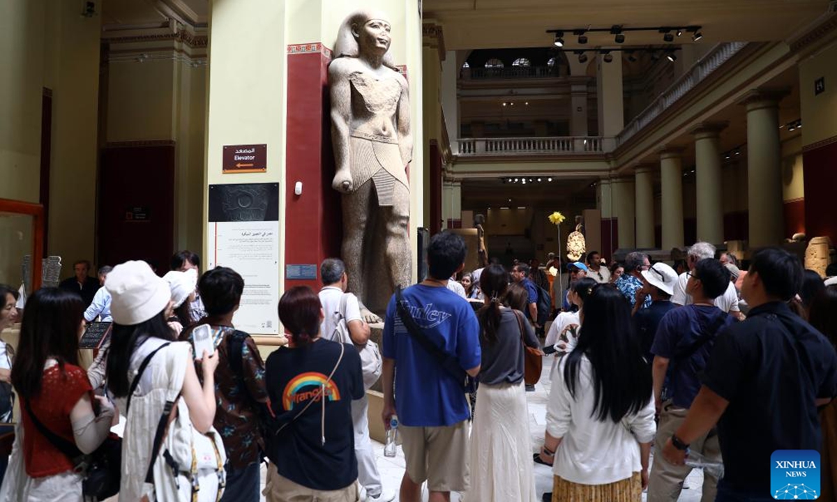 Tourists visit the Egyptian Museum on the occasion of World Tourism Day in Cairo, Egypt, Sept. 27, 2024.   (Photo: Xinhua)