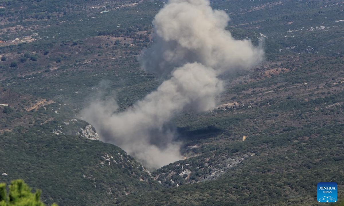 This photo taken on Sept. 27, 2024 shows smoke rising following an Israeli airstrike around the town of Mashghara, Lebanon. Lebanese military sources told Xinhua Friday that Israeli warplanes carried out 39 airstrikes on southern Lebanon and 30 airstrikes on eastern Lebanon at dawn and in the morning, destroying about 80 homes and a fuel station and damaging the electricity network. (Photo: Xinhua)