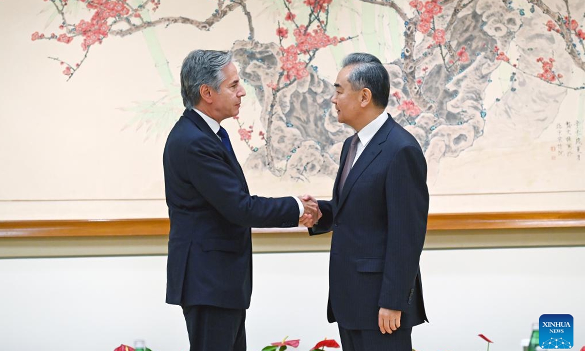 Chinese Foreign Minister Wang Yi, also a member of the Political Bureau of the Communist Party of China Central Committee, meets with U.S. Secretary of State Antony Blinken on the sidelines of the UN General Assembly session in New York, Sept. 27, 2024. (Xinhua/Li Rui)