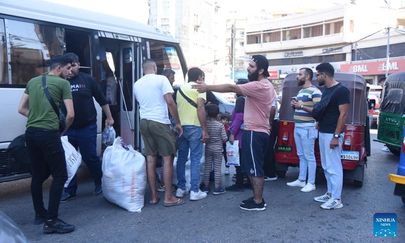 This photo taken on Sept. 28, 2024 shows displaced people from the southern suburbs of Beirut due to Israeli airstrikes in Tripoli, Lebanon. (Photo: Xinhua)