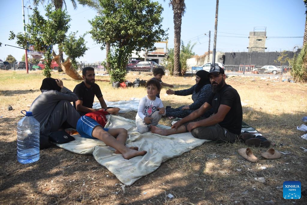 This photo taken on Sept. 28, 2024 shows displaced people from the southern suburbs of Beirut due to Israeli airstrikes in Tripoli, Lebanon. (Photo: Xinhua)