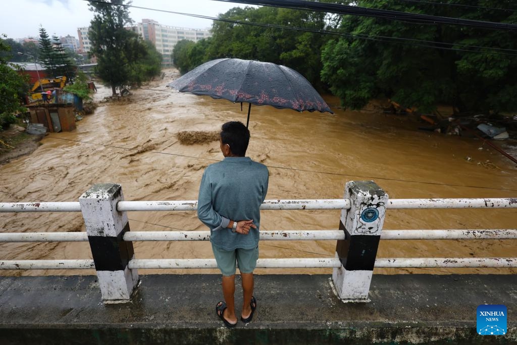 This photo taken on Sept. 28, 2024 shows a flooded neighborhood in Lalitpur, Nepal. Floods and landslides triggered by incessant rainfalls in Nepal have claimed at least 59 lives and injured 36 others by Saturday afternoon, police said. (Photo: Xinhua)