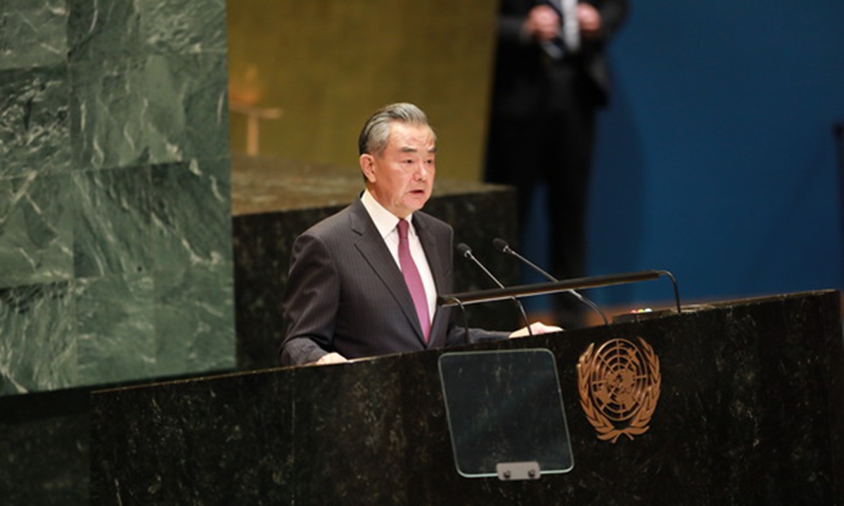 Chinese Foreign Minister Wang Yi, also a member of the Political Bureau of the Communist Party of China Central Committee, speaks at the general debate of the 79th session of the United Nations General Assembly on September 28, 2024. Photo: Chinese Foreign Ministry


