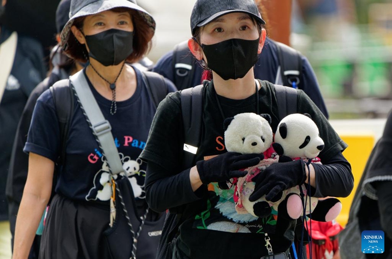 Visitors bid farewell to giant pandas Ri Ri and Shin Shin at Ueno Zoo in Tokyo, Japan, Sept. 28, 2024. Beloved giant pandas Ri Ri and Shin Shin left Tokyo's Ueno Zoo in the early hours of Sunday to fly back to their home country China due to age-related health concerns. On Saturday, the final public viewing day for the panda pair, more than 2,000 fans lined up before opening to say their goodbyes, with many in tears. Giant panda Ri Ri, a male, and female giant panda Shin Shin, both from southwest China's Sichuan Province, arrived at Ueno Zoo in February 2011 under a leasing agreement. Photo: Xinhua