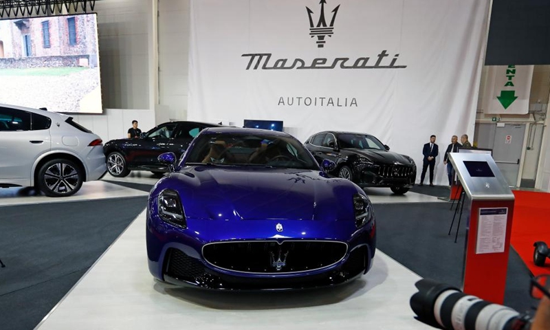 A Maserati Grecale Folgore car is seen on display during the first day of Bucharest Auto Show & Accessories (SAB) in Bucharest, Romania, Oct. 1, 2024. Dozens of conventional, hybrid and electric vehicles, and over 600 brands from the fields of equipment, self-service car washes, parts, accessories, and services are on display at the exhibition until Oct. 6. (Photo by Cristian Cristel/Xinhua)