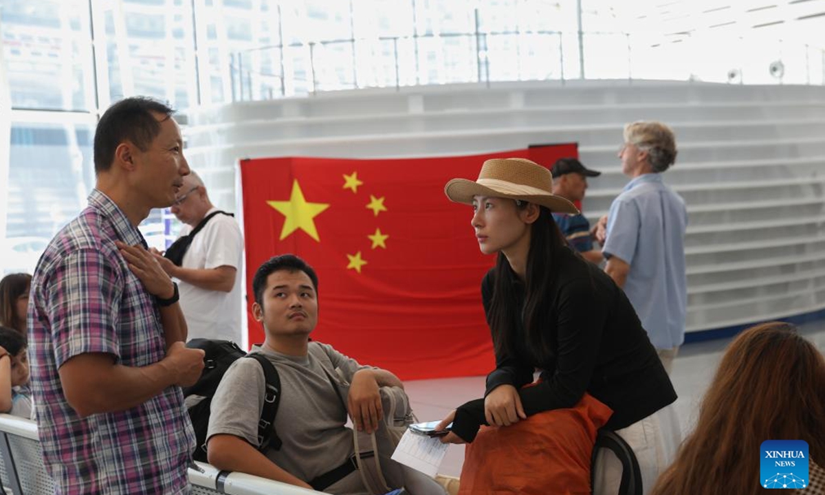 Chinese citizens evacuated from Lebanon are seen at the Port of Limassol, Cyprus, on Oct. 1, 2024. (Xinhua/Li Jing)