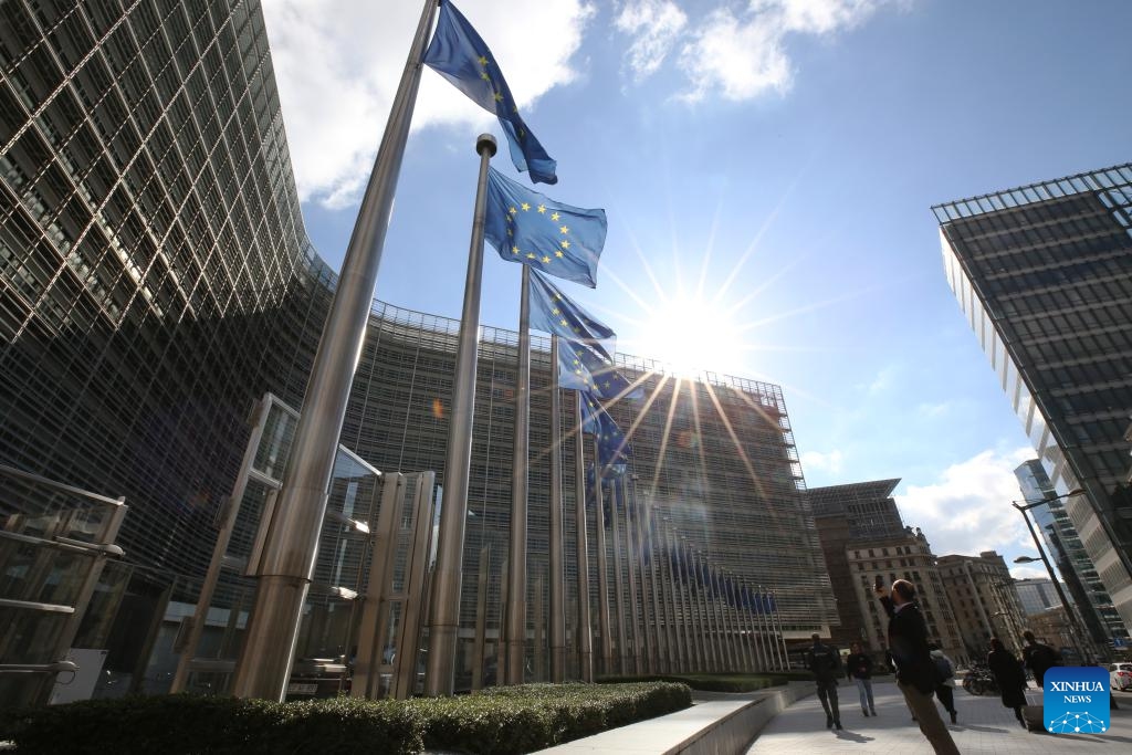 This photo taken on Oct. 4, 2024 shows the European Commission building in Brussels, Belgium. The European Commission announced Friday that it passed a vote to impose punitive tariffs on Chinese battery electric vehicles (EVs), sparking criticism from several European countries and auto industries who warn the move could boomerang against the European Union's (EU) competitiveness. (Xinhua/Zhao Dingzhe)