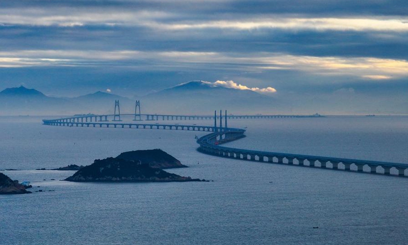 This aerial photo taken on Dec 15, 2023 shows the Hong Kong-Zhuhai-Macao Bridge in South China. (Photo/Xinhua)