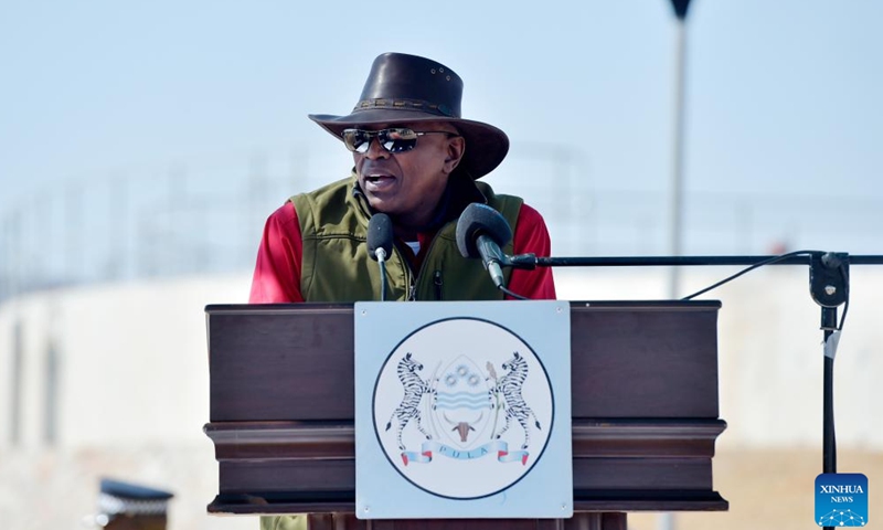 Botswanan President Mokgweetsi Masisi speaks during the inauguration of Moshupa Sanitation Scheme in Moshupa village, Southern District, Botswana, Oct. 2, 2024.

Botswana on Wednesday inaugurated the Moshupa Sanitation Scheme, a new wastewater treatment plant in Moshupa village, Southern District, aimed at enhancing public health and sanitation services. (Photo by Tshekiso Tebalo/Xinhua)