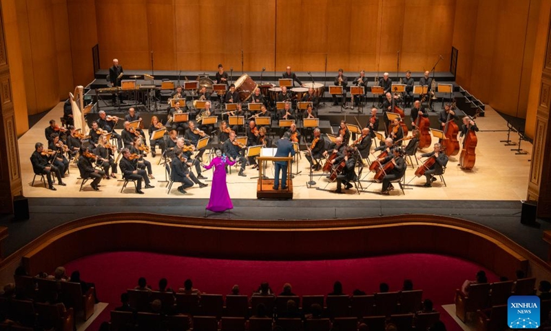 This photo taken on Oct. 4, 2024 shows a scene during the Chinese Night concert at the Royal Opera House Muscat in Muscat, Oman. The National Center for the Performing Arts of China (NCPA) hosted a special Chinese Night concert here on Friday, offering local residents the chance to experience traditional Chinese melodies. (Photo by Khalid Al Busaidi/Xinhua)