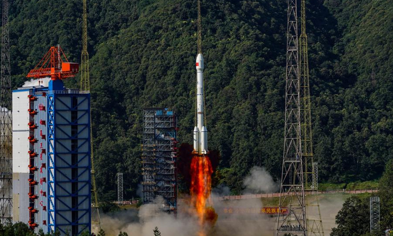 The 59th and 60th satellites of the BeiDou system are launched at 9:14 a.m. (Beijing Time) by a Long March-3B carrier rocket and the Yuanzheng-1 (Expedition-1) upper stage attached to the carrier rocket from the Xichang Satellite Launch Center in southwest China's Sichuan Province, Sept. 19, 2024. (Photo by Yang Xi/Xinhua)