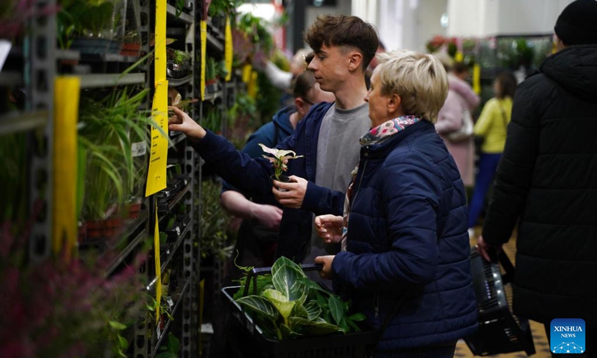 People select plants at the 6th Plant Festival in Lodz, Poland, Oct. 5, 2024. The two-day event kicked off here on Saturday, featuring direct sales from growers, showcasing household plants, gardening accessories, and eco-friendly products. (Photo: Xinhua)