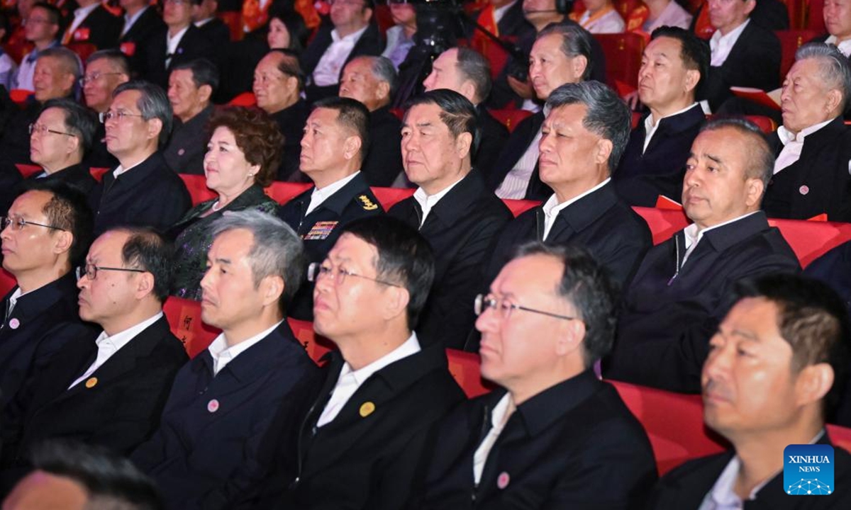 Chinese Vice Premier He Lifeng, also a member of the Political Bureau of the Communist Party of China (CPC) Central Committee, leads a central delegation to watch an artistic performance celebrating the 70th founding anniversary of the Xinjiang Production and Construction Corps in Urumqi, capital of northwest China's Xinjiang Uygur Autonomous Region, Oct. 6, 2024. (Photo: Xinhua)