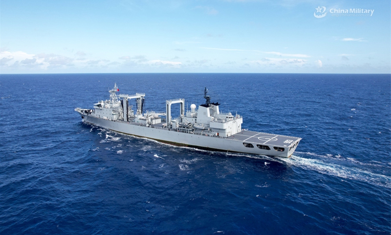 Type 903A Comprehensive supply ship Kekexilihu (Hull 903) attached to a combat support ship flotilla under the Chinese PLA Navy sails to the designated area during a recent multi-subject maritime training exercise aiming to enhance the troops' capabilities of replenishment, emergency response, and comprehensive offensive and defensive operations. (Photo: eng.chinamil.com.cn)