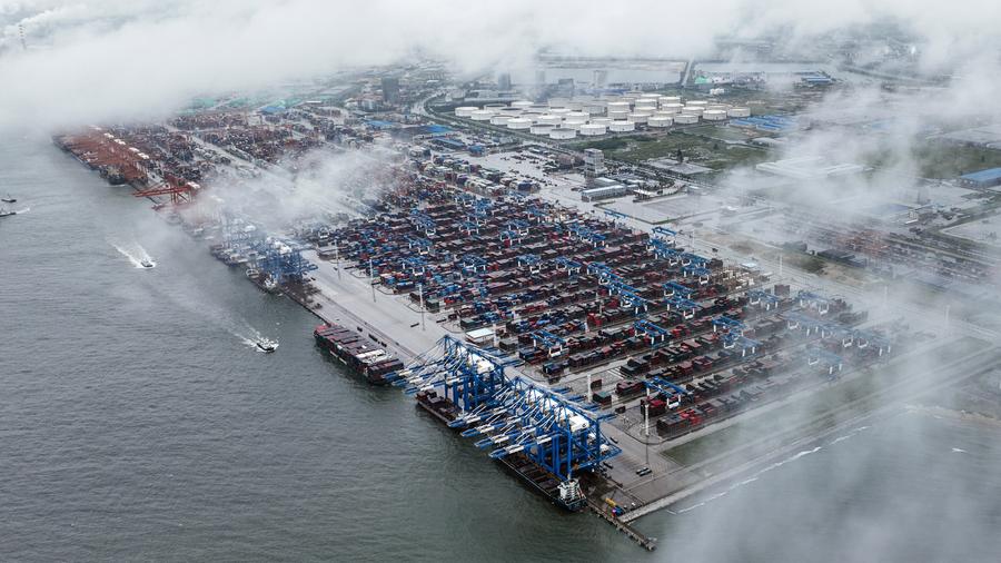 An aerial drone photo taken on July 31, 2024 shows a view of Qinzhou Port in Qinzhou, south China's Guangxi Zhuang Autonomous Region. (Photo: Xinhua)