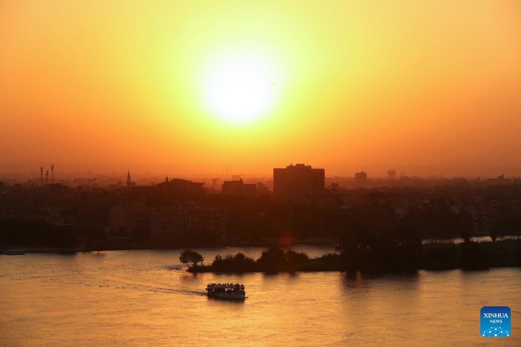 A boat sails on the Nile River at sunset in Cairo, Egypt, on Oct. 8, 2024. (Photo: Xinhua)