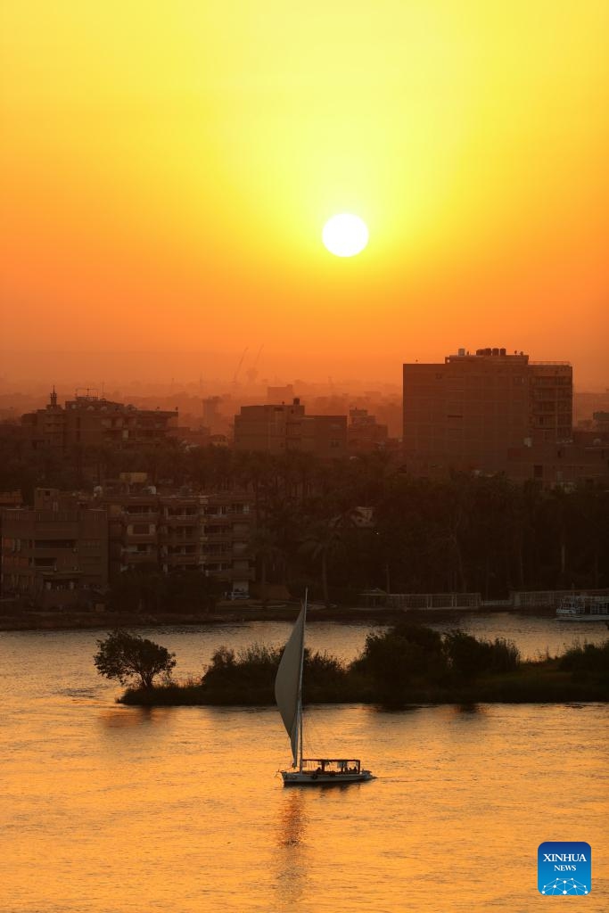 A boat sails on the Nile River at sunset in Cairo, Egypt, on Oct. 8, 2024. (Photo: Xinhua)