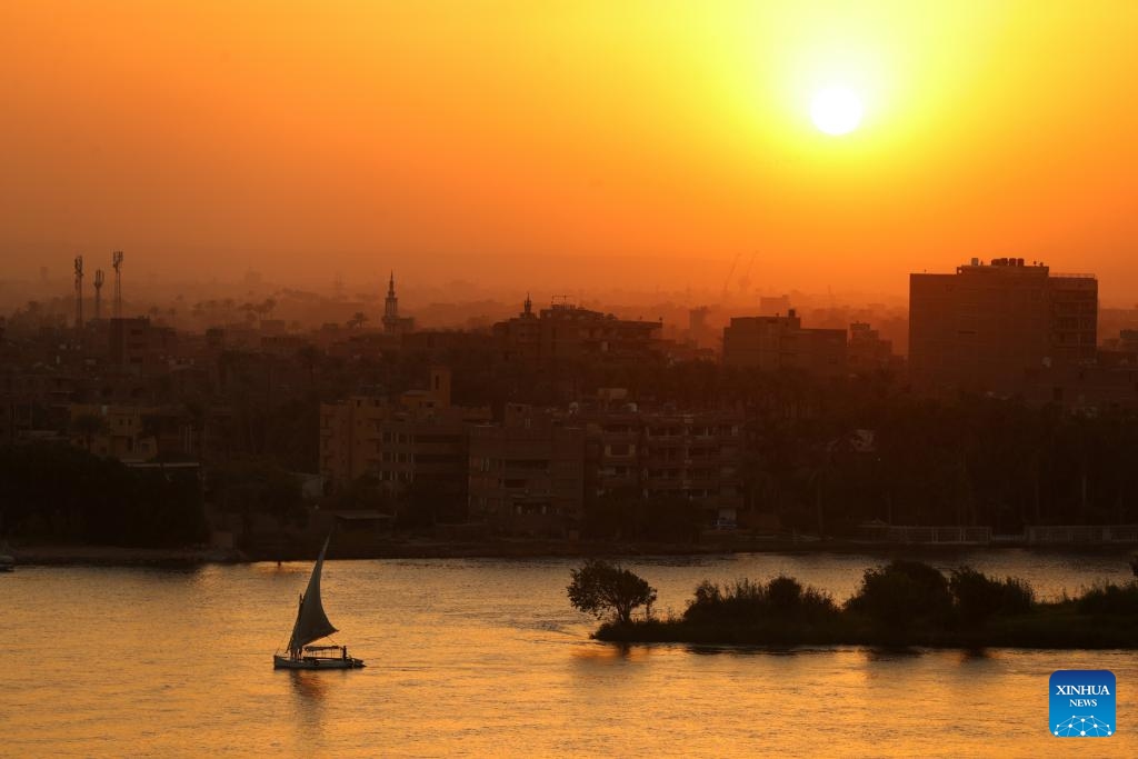 A boat sails on the Nile River at sunset in Cairo, Egypt, on Oct. 8, 2024. (Photo: Xinhua)