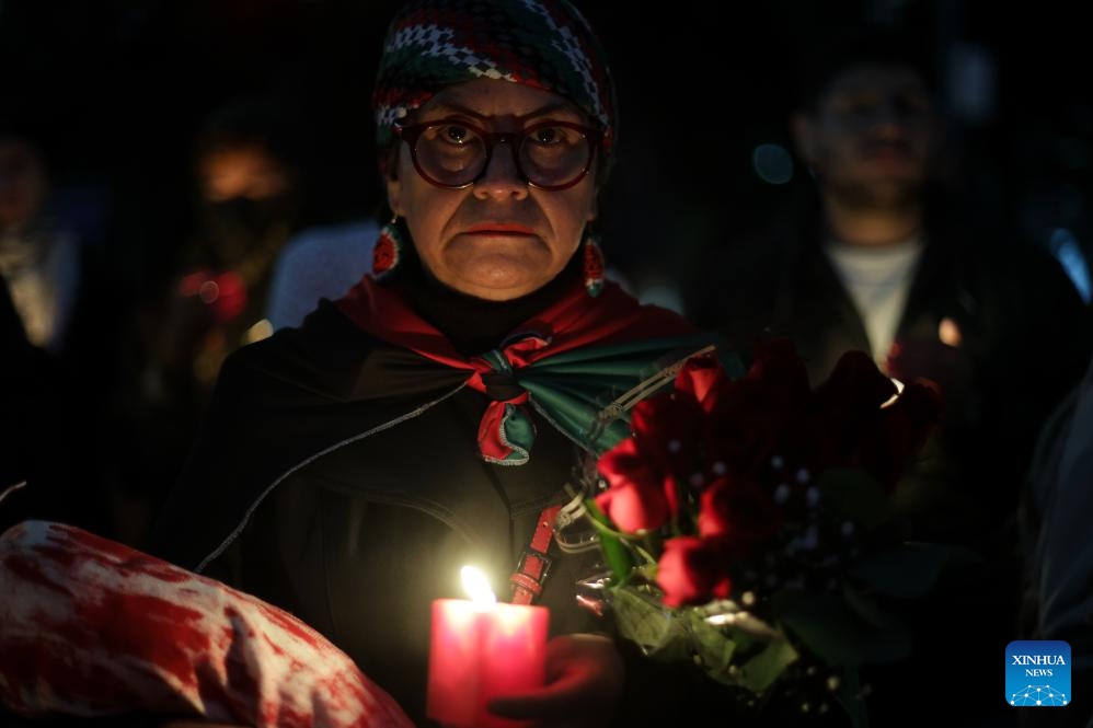 People participate in a vigil in support of Palestine, calling for an end to the conflict in the Middle East, in Mexico City, Mexico, on Oct. 7, 2024. (Photo: Xinhua)