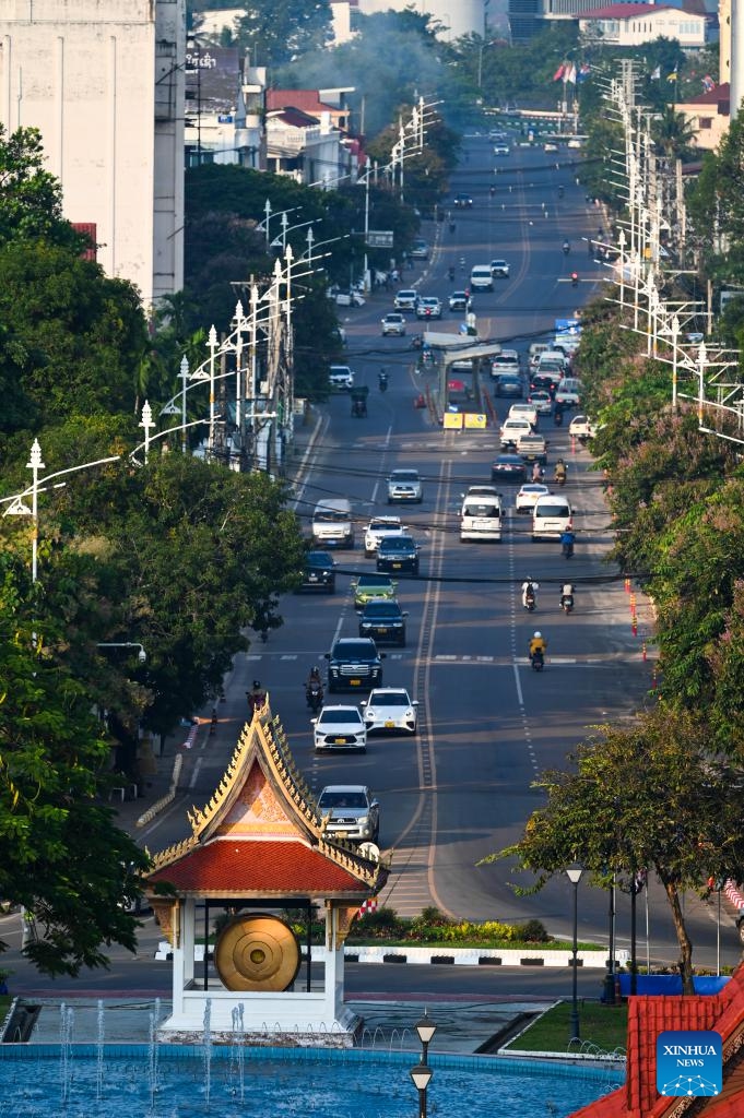 This photo taken on Oct. 8, 2024 shows a view seen from the Patuxay monument in Vientiane, capital of Laos. (Photo: Xinhua)