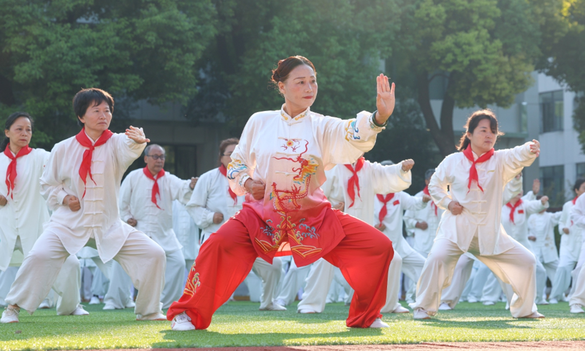 People exercise at a senior university in Xiangyang, Central China's Hubei Province. Photo: VCG