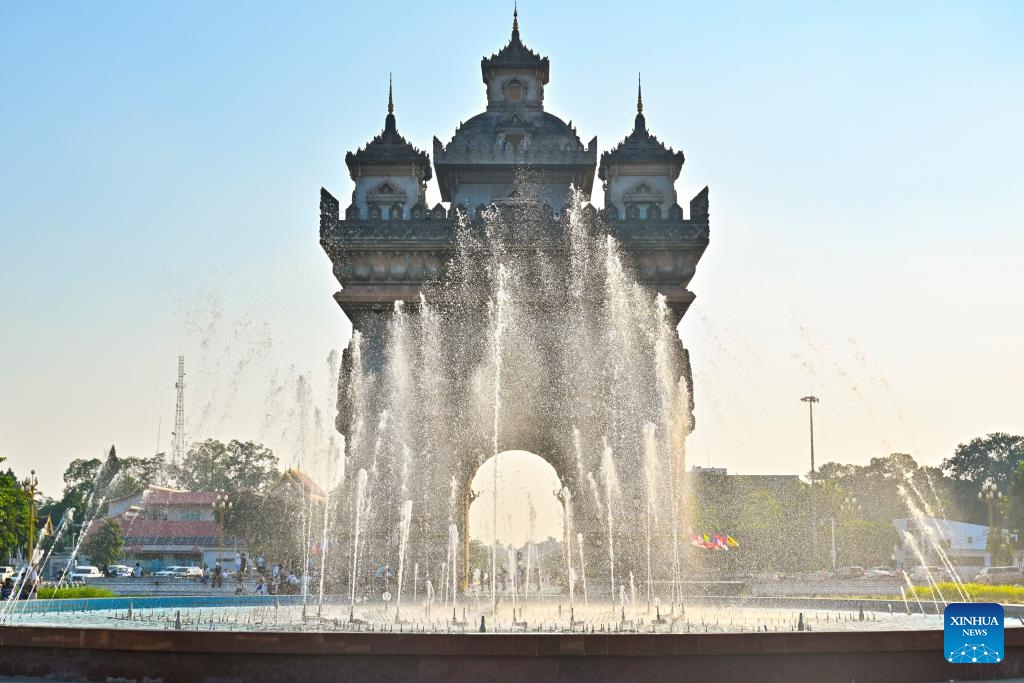 This photo taken on Oct. 8, 2024 shows the Patuxay monument in Vientiane, capital of Laos. (Photo: Xinhua)