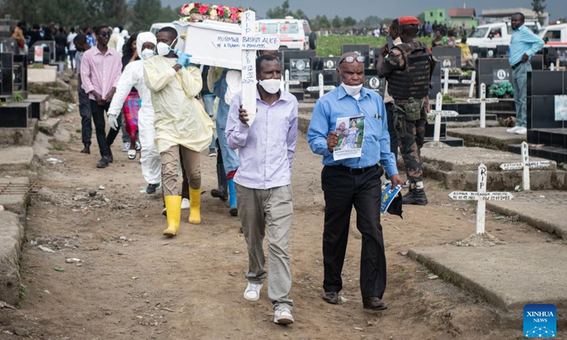 People attend a funeral for victims of a recent ferry accident in Goma, the capital of the North Kivu Province in the eastern Democratic Republic of the Congo (DRC), on Oct. 10, 2024. (Photo: Xinhua)