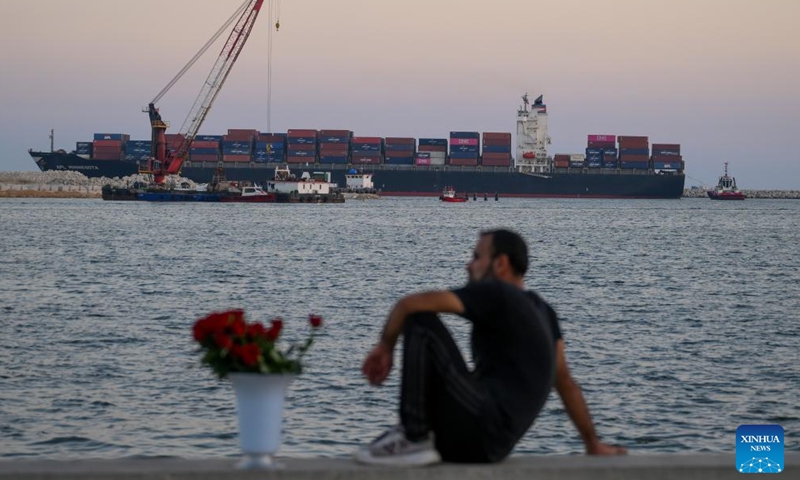 A cargo ship carrying containers docks at the Port of Mersin, Türkiye, on Oct. 11, 2024. Heightened tensions in the Middle East will hinder Türkiye's efforts to get its ailing economy back on its feet amid prolonged uncertainty and raising concerns about potential shockwaves in global markets, analysts said. (Photo: Xinhua)