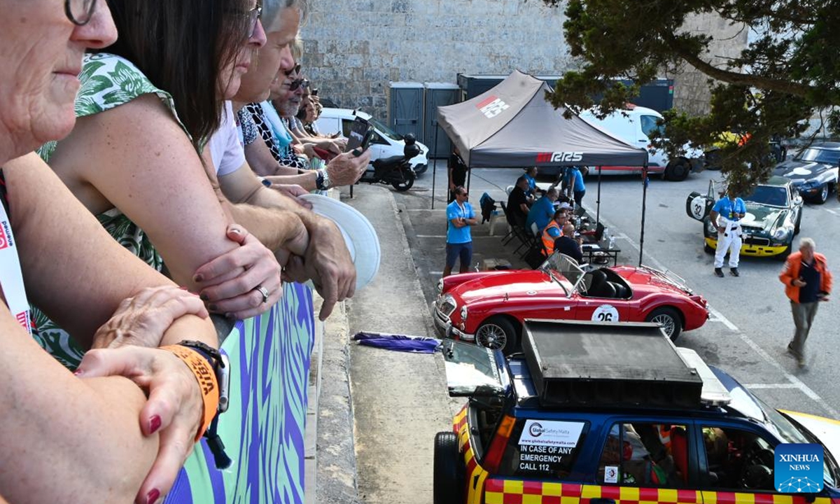 This photo taken on Oct. 12, 2024 shows classic cars during the Mdina Grand Prix in Mdina, Malta. The 14th edition of Classic Mdina Grand Prix is being held between Thursday and Sunday in Mdina. (Photo: Xinhua)