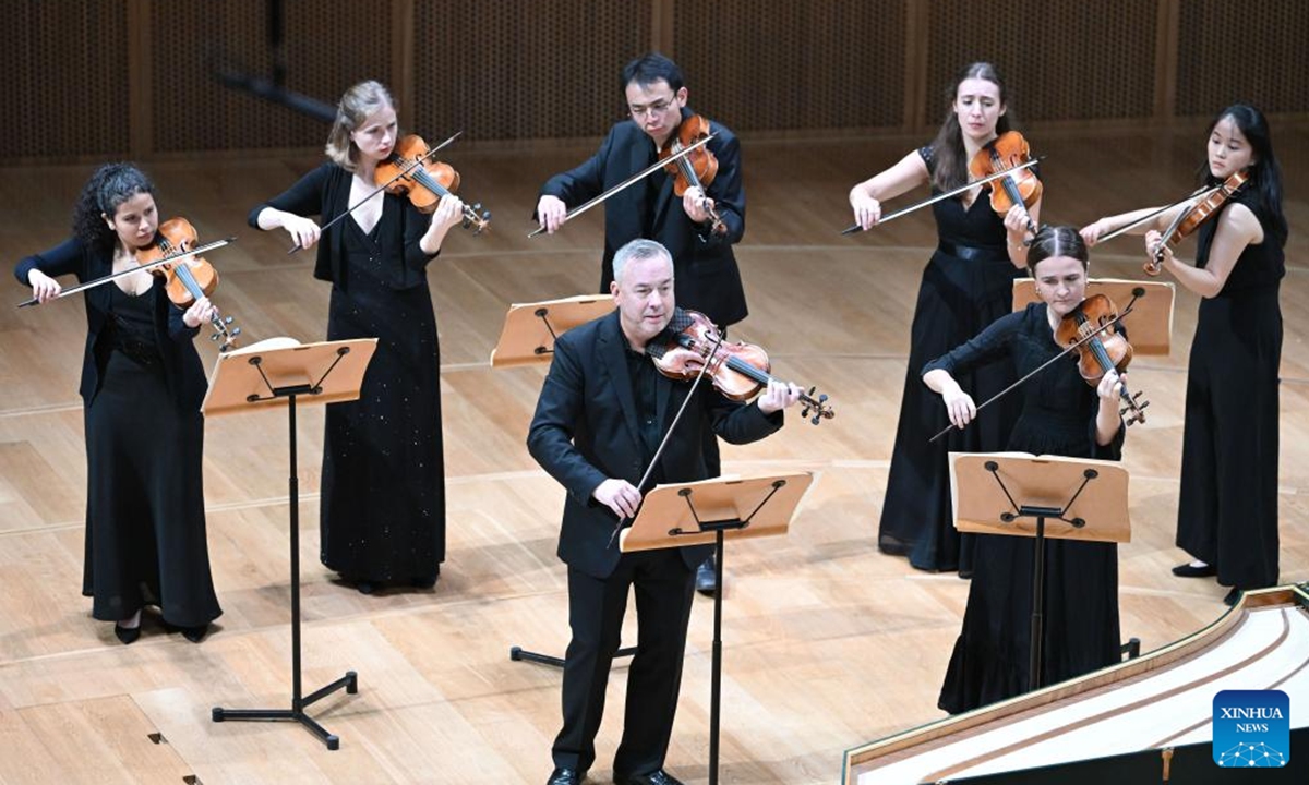 Juilliard415, an ensemble of Juilliard's Historical Performance program, performs at the Tianjin Juilliard School in north China's Tianjin, Oct. 13, 2024.

The ensemble is now on a performance tour that will also bring it to cities of Beijing, Nanjing, Suzhou and Shanghai. Apart from performance, the ensemble will also host lectures, workshops and joint rehearsals at the Tianjin Juilliard School. (Photo: Xinhua)