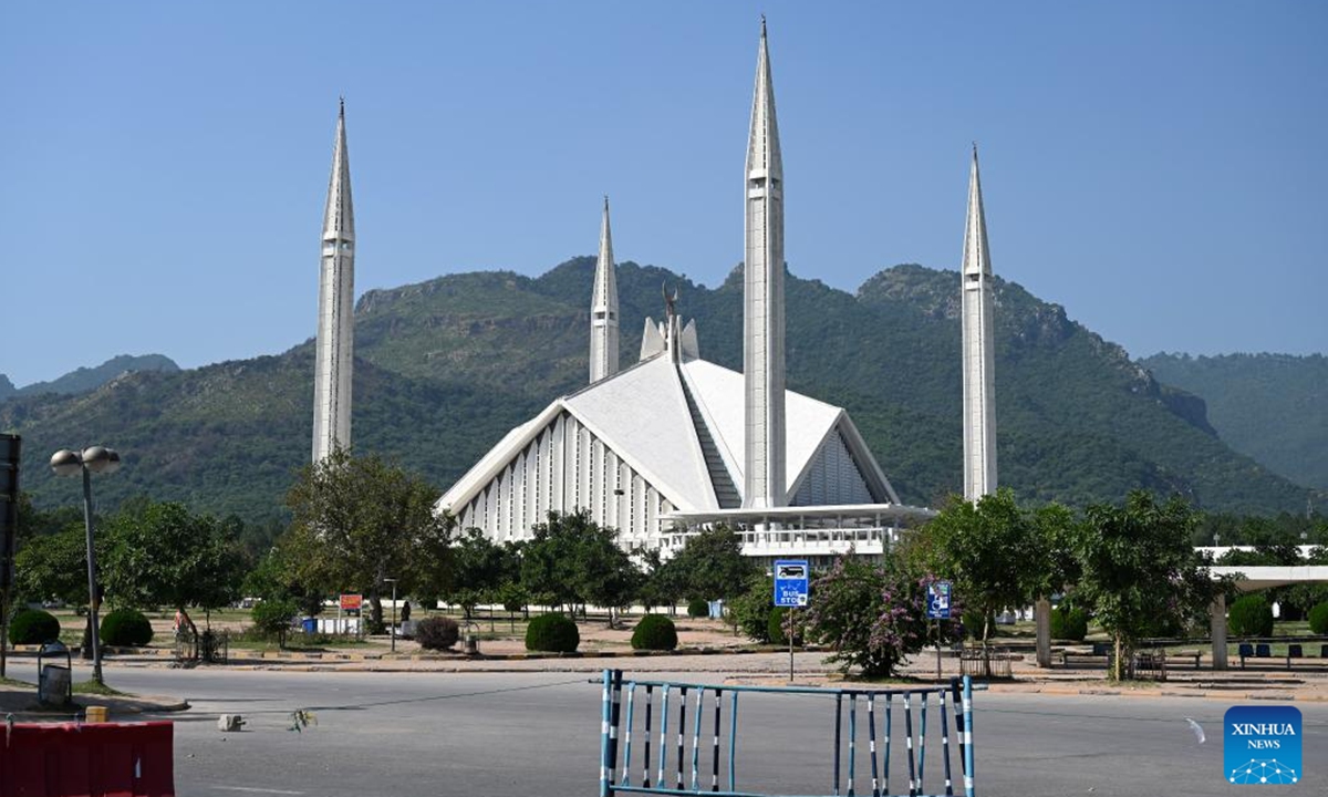 This photo taken on Oct. 13, 2024 shows a view of the Faisal Mosque in Islamabad, capital of Pakistan.   (Photo: Xinhua)