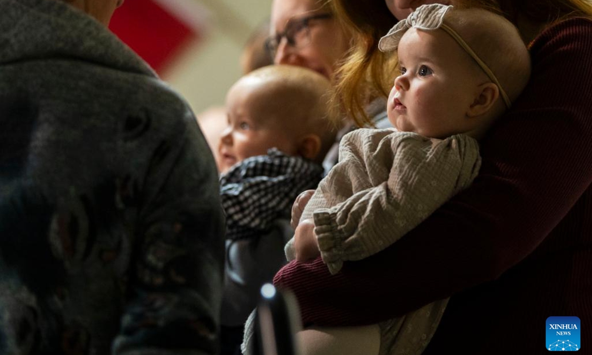 A baby is seen during a baby show held at the Burford Fall Fair in Burford, Ontario, Canada, on Oct. 13, 2024.   (Photo: Xinhua)