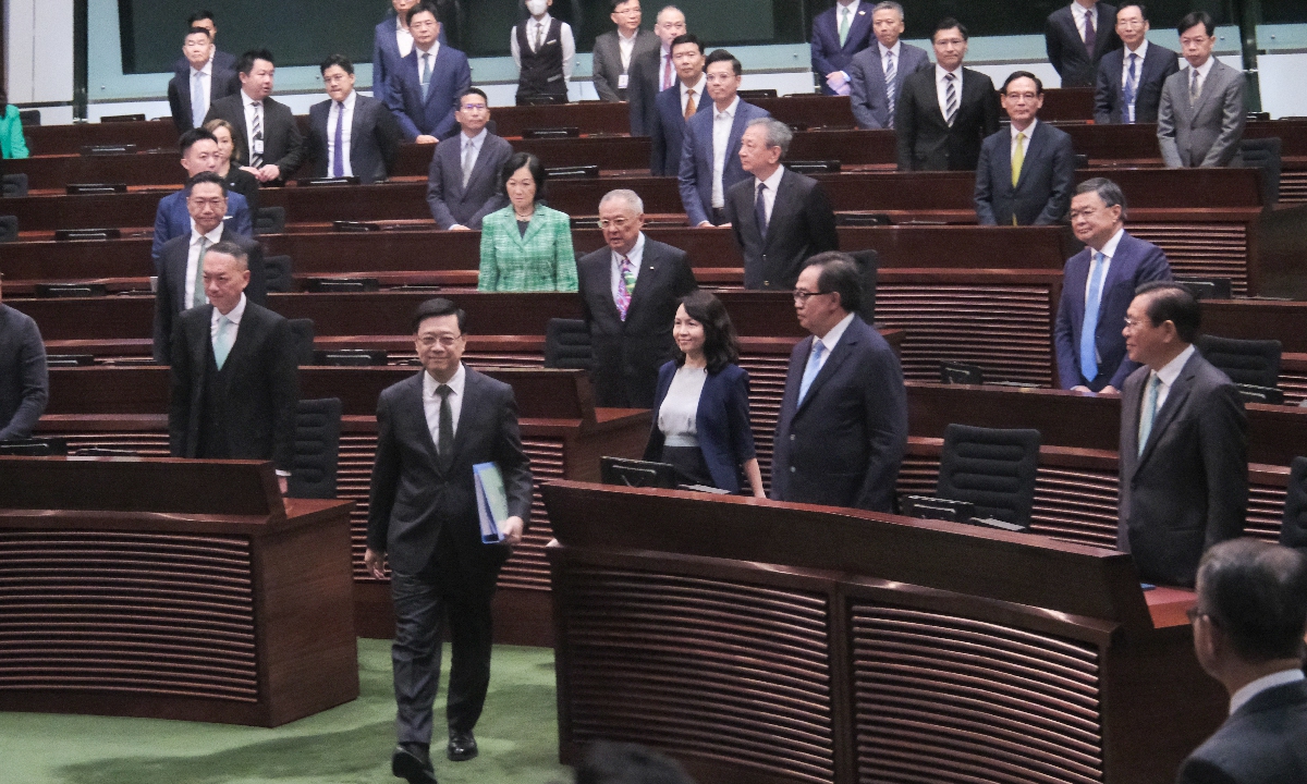 Hong Kong Chief Executive John Lee delivers his annual policy address on October 16, 2024. He outlined measures to boost the region's economy, improve livelihoods and further elevate the city's status as a global financial and commercial hub. Photo: cnsphoto

