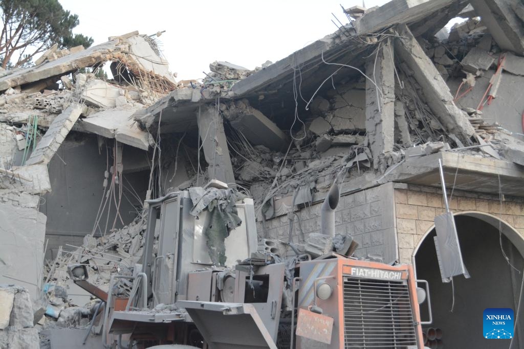 This photo shows destruction caused by Israeli airstrikes in Qaliya, Lebanon, on Oct. 14, 2024. (Photo: Xinhua)