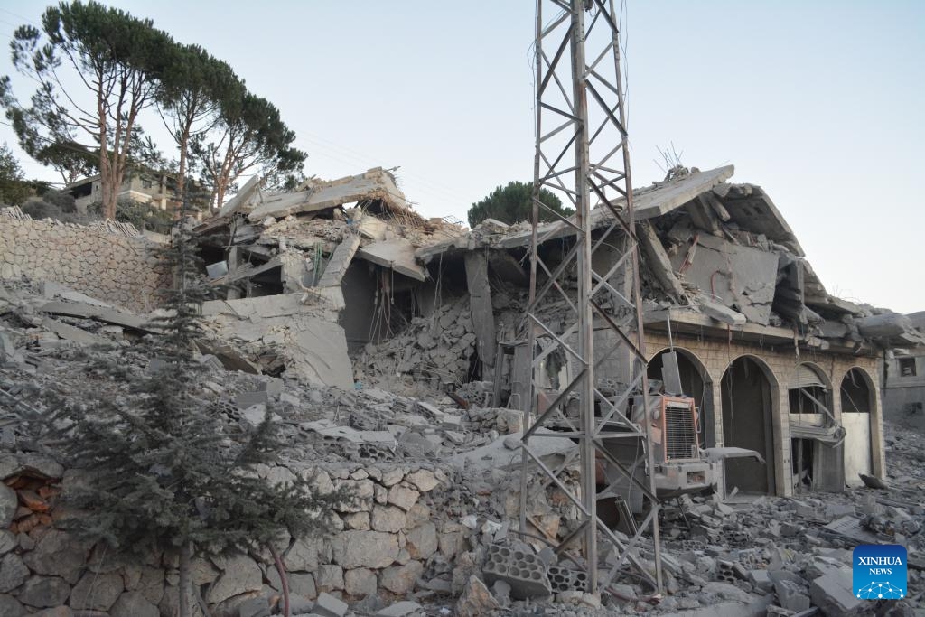 This photo shows destruction caused by Israeli airstrikes in Qaliya, Lebanon, on Oct. 14, 2024. (Photo: Xinhua)