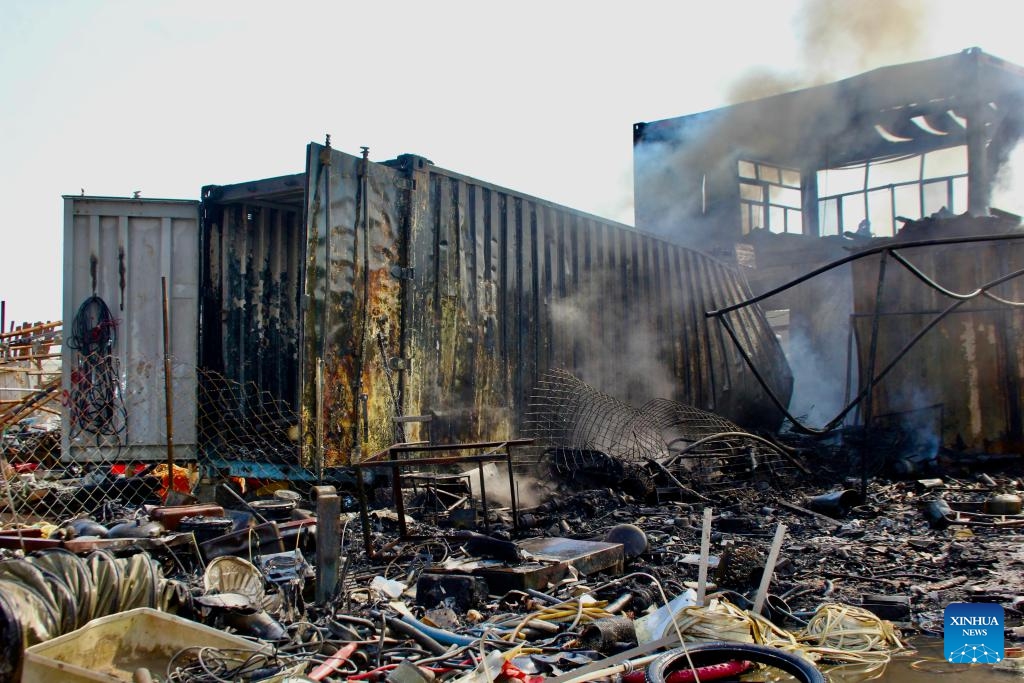 This photo taken on Oct. 16, 2024 shows the site of a fire at a popular market in Kandahar city, Kandahar province, Afghanistan. A popular market locally known as Bush Market caught fire in Kandahar city, capital of Afghanistan's southern Kandahar province, on Wednesday. (Photo:Xinhua)