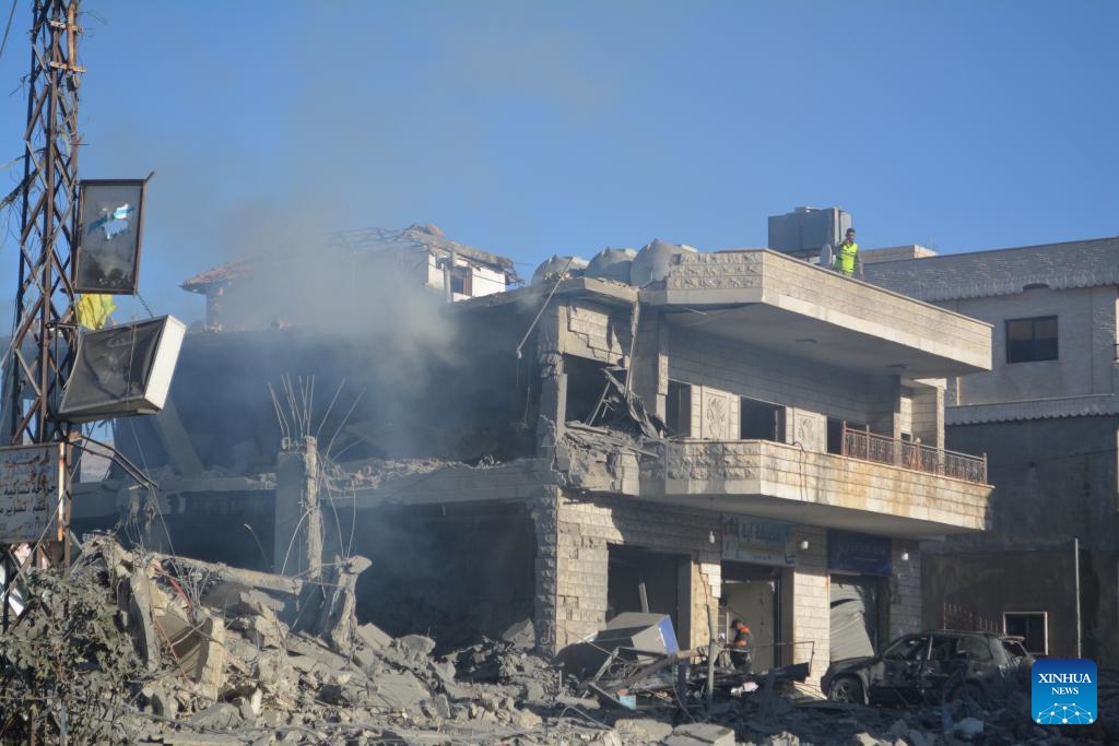 This photo taken on Oct. 15, 2024 shows the destruction caused by Israeli airstrikes in Sahmar, Lebanon. The death toll from Israeli airstrikes on Lebanon since the beginning of the Hezbollah-Israeli conflict on Oct. 8, 2023, reached 2,367, while injuries went up to 11,088, the Lebanese Health Ministry said on Wednesday. (Photo: Xinhua)