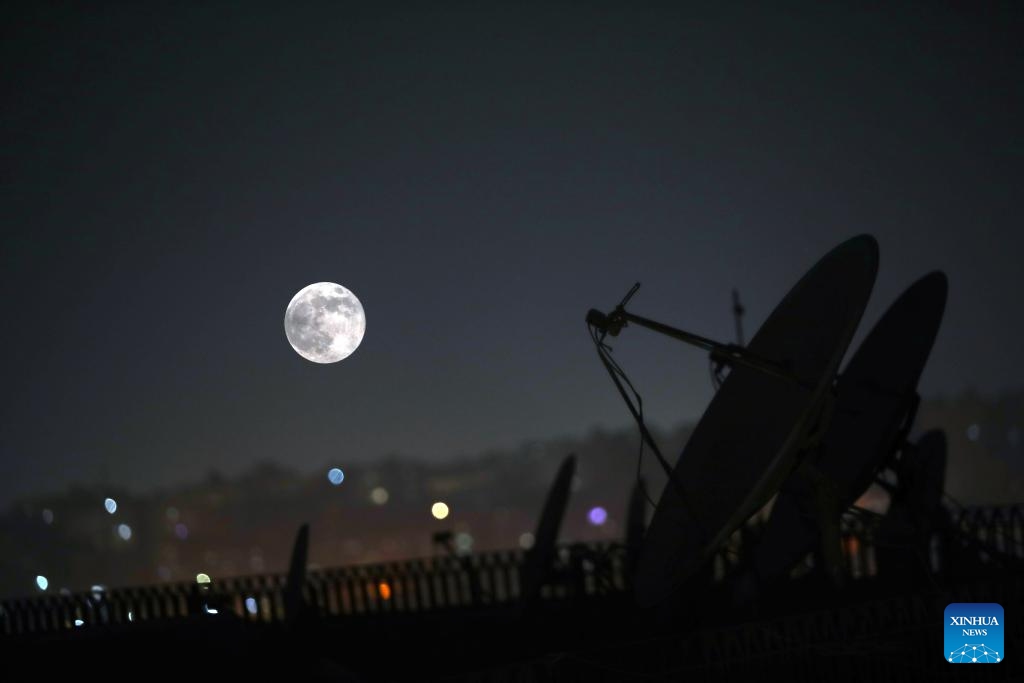 A full moon is seen in the sky over Cairo, Egypt, on Oct. 17, 2024. (Photo: Xinhua)