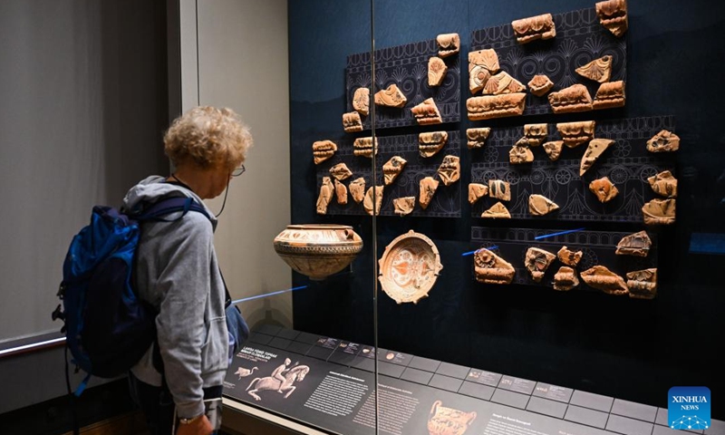 A tourist visits the Istanbul Archaeology Museum in Istanbul, Türkiye, Oct. 17, 2024. The Istanbul Archaeological Museum in Türkiye was established in the 19th century and is one of the world's most famous museums. (Photo: Xinhua)