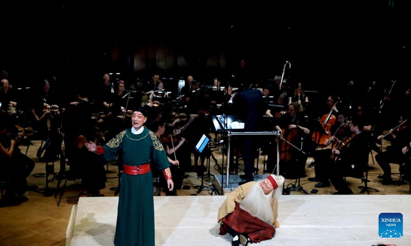 Actors perform the poetry drama Ein Heldenleben -- Cai Lun, a Chinese drama about the legendary inventor of paper-making, in London, Britain on Oct. 17, 2024. (Photo: Xinhua)