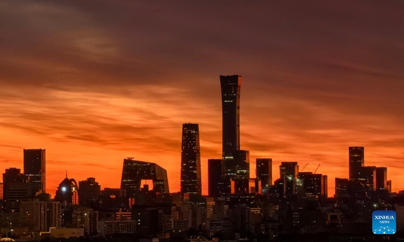 This photo taken with a mobile phone shows the skyline during early morning in Beijing, capital of China, Oct. 19, 2024. (Photo: Xinhua)