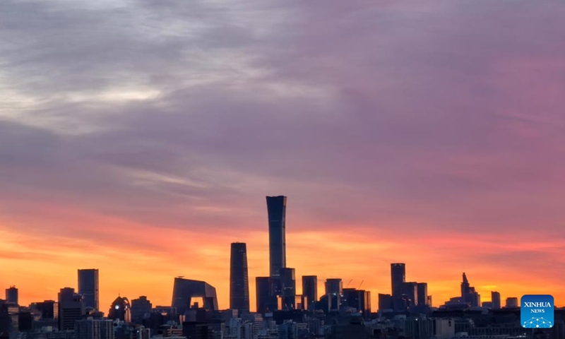 This photo taken with a mobile phone shows the skyline during early morning in Beijing, capital of China, Oct. 19, 2024. (Photo: Xinhua)