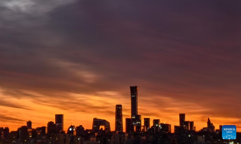 This photo taken with a mobile phone shows the skyline during early morning in Beijing, capital of China, Oct. 19, 2024. (Photo: Xinhua)