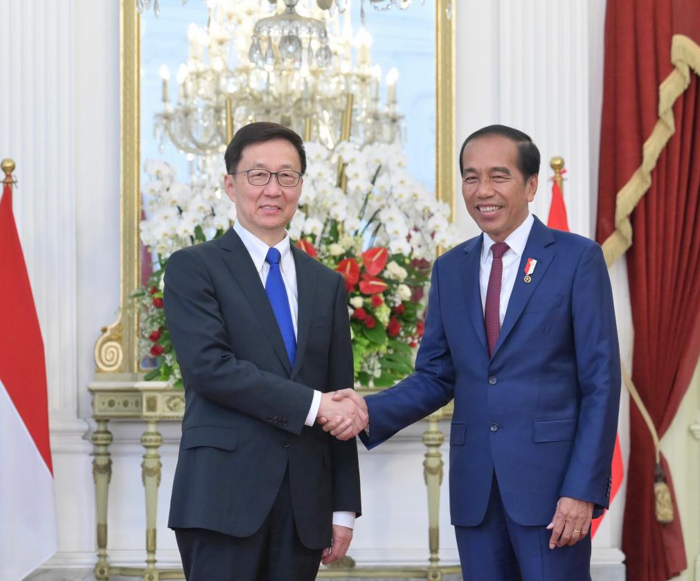 Chinese Vice President Han Zheng meets with Indonesian President Joko Widodo in Jakarta, Indonesia, Oct. 19, 2024. At the invitation of the Indonesian government, Chinese Vice President Han Zheng, as the special representative of Chinese President Xi Jinping, will attend the inauguration of President Prabowo Subianto in Jakarta on Oct. 20 and visit Indonesia from Oct. 19 to 21. (Photo: Xinhua)