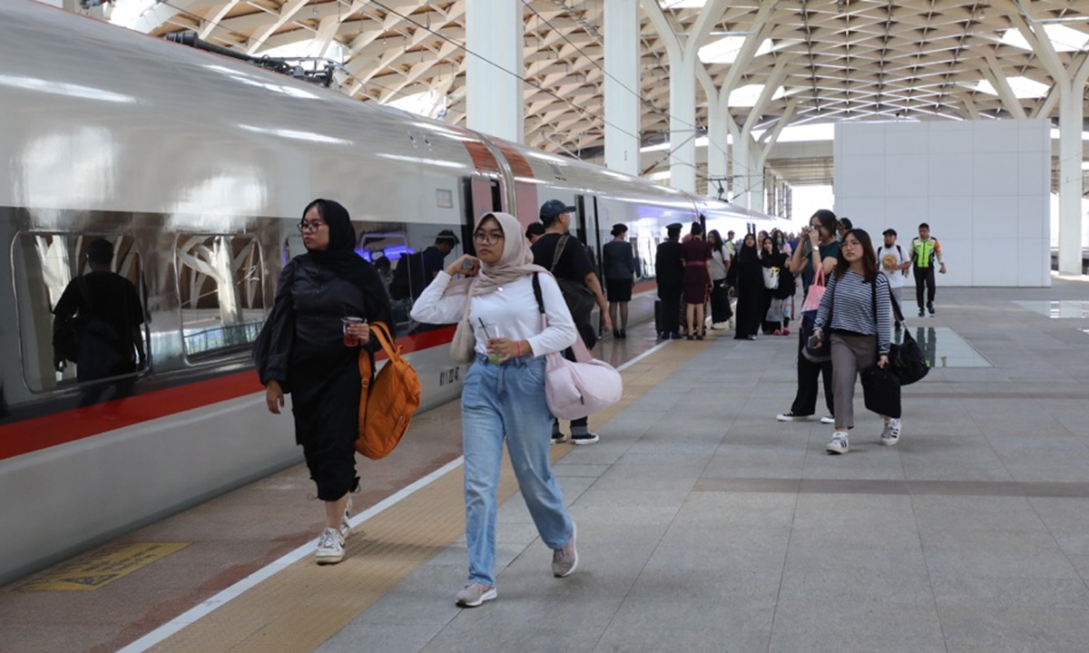 Passengers wait to board the train at Halim Station, the terminal of the Jakarta-Bandung High-Speed Railway in Jakarta, Indonesia, in April 2024. Photo: Cao Shiyun/GT