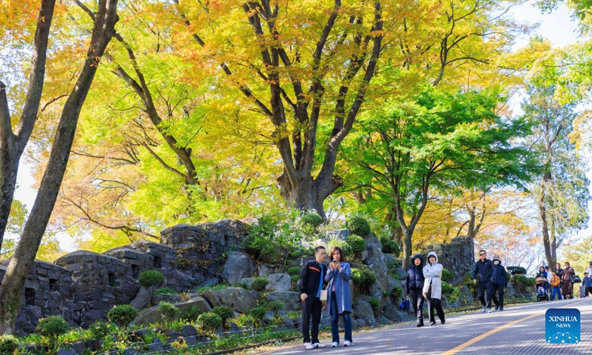 People enjoy the autumn scenery at Namsan Park in Seoul, South Korea, Oct. 20, 2024.  (Photo: Xinhua)