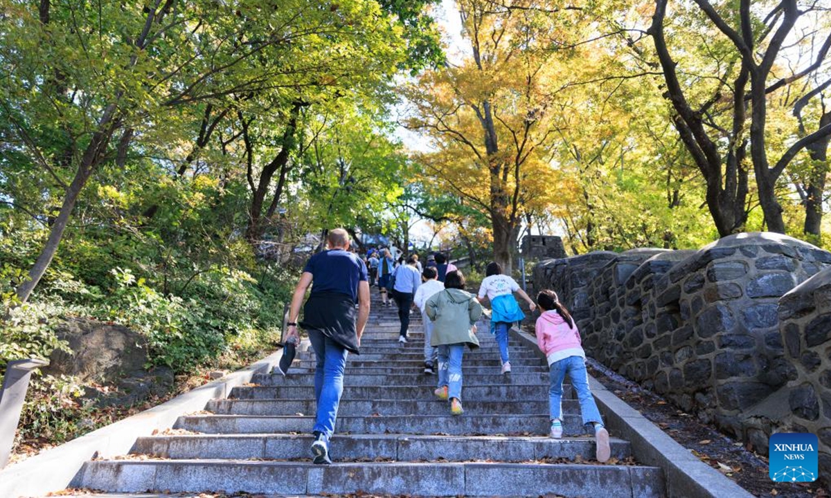 People climb the mountain at Namsan Park in Seoul, South Korea, Oct. 20, 2024.  (Photo: Xinhua)