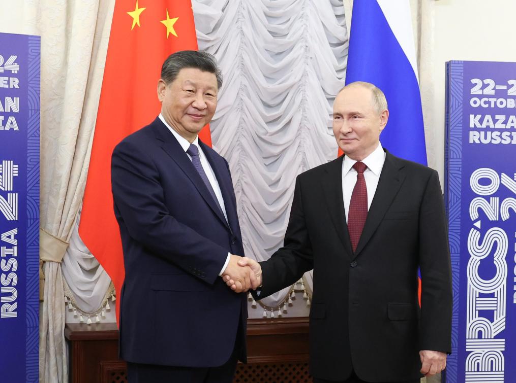 Chinese President Xi Jinping meets with Russian President Vladimir Putin in Kazan, Russia, Oct. 22, 2024. (Photo: Xinhua)