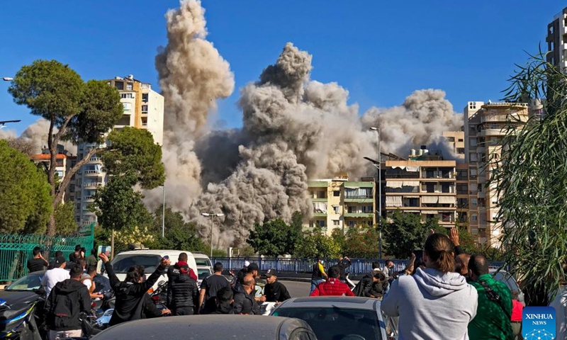 Smoke billows from a building after an Israeli airstrike in the southern suburb of Beirut, Lebanon, Oct. 22, 2024. The death toll from Israeli airstrikes on Lebanon since the beginning of the Israel-Hezbollah conflict has reached 2,530, with injuries up to 11,803, according to a report released Tuesday by the Disaster Risk Management Unit at the Lebanese Council of Ministers. (Photo: Xinhua)